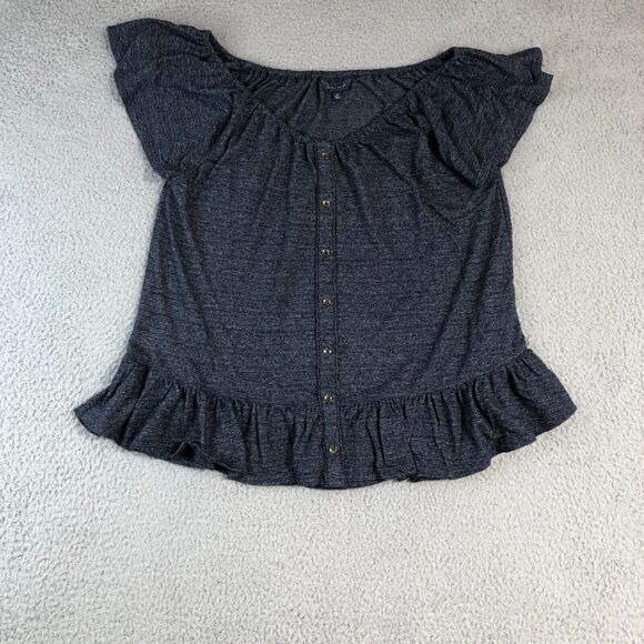 Lucky Brand Blouse Womens Medium Blue Shirt Off The Shoulder‎ Basic Preppy Tee - Picture 1 of 7